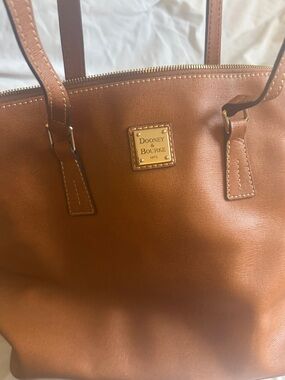 Dooney & Bourke Cognac Leather Tote with Gold Plaque
